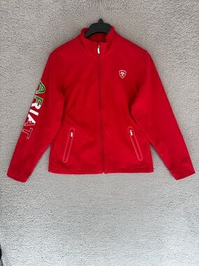 Ariat Tek women’s Large Bright Red Full Zip Performance Jacket Mexico Logo